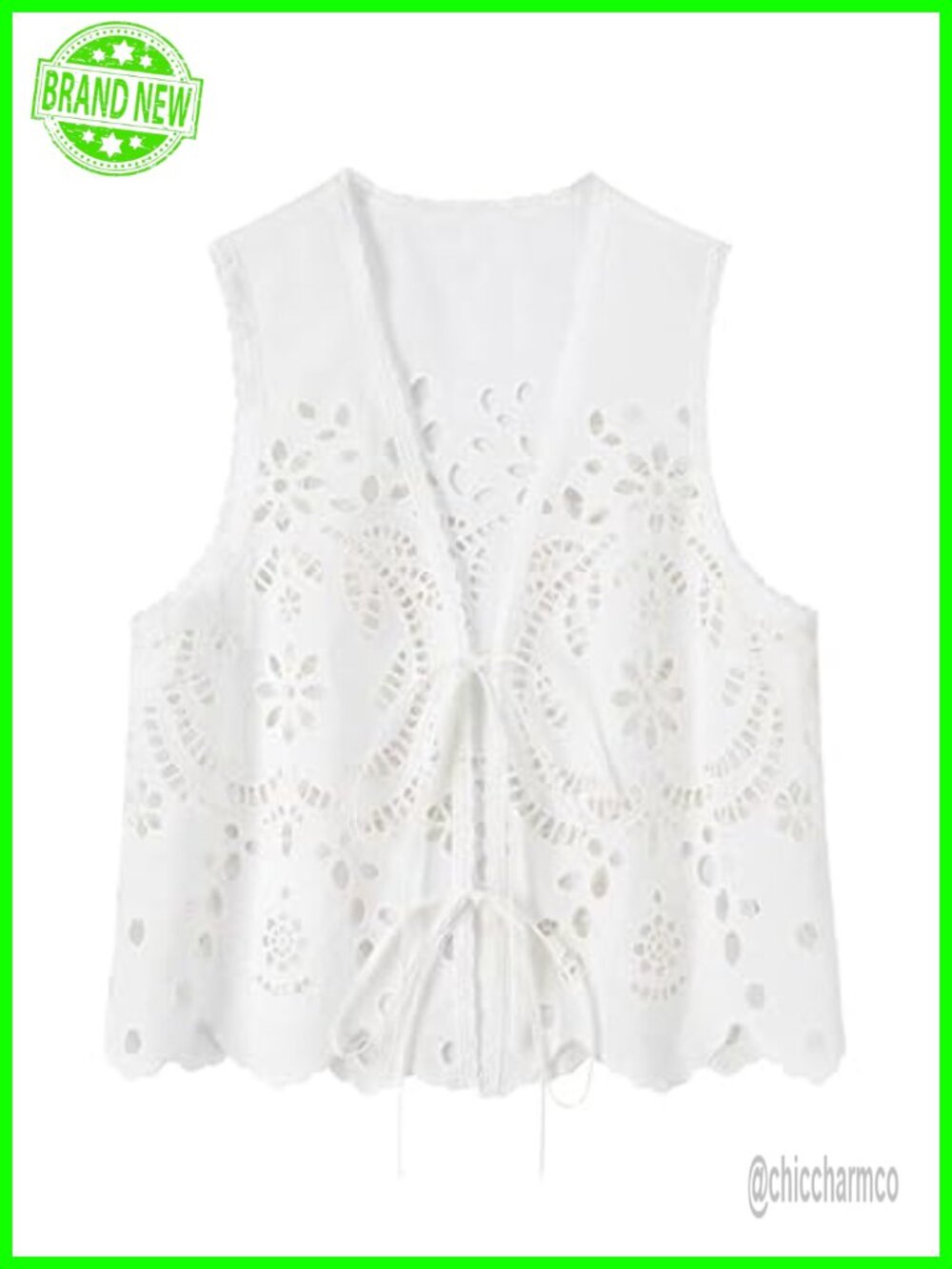 Womens Cotton Tie Front Crop Tank Top Sleeveless Boho Eyelet
